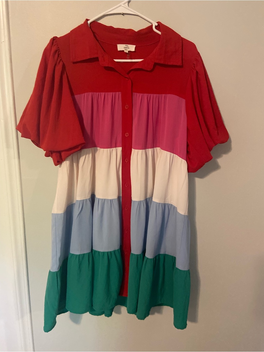entro Red Pink White Blue Green Colorblock Tiered Dress